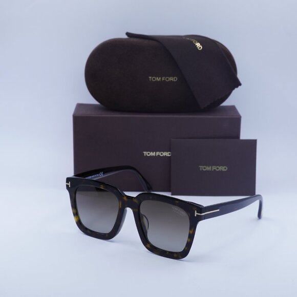 Tom Ford Sari FT0690-F 52H Square Sunglasses - Havana/Green Polarized - Picture 1 of 10
